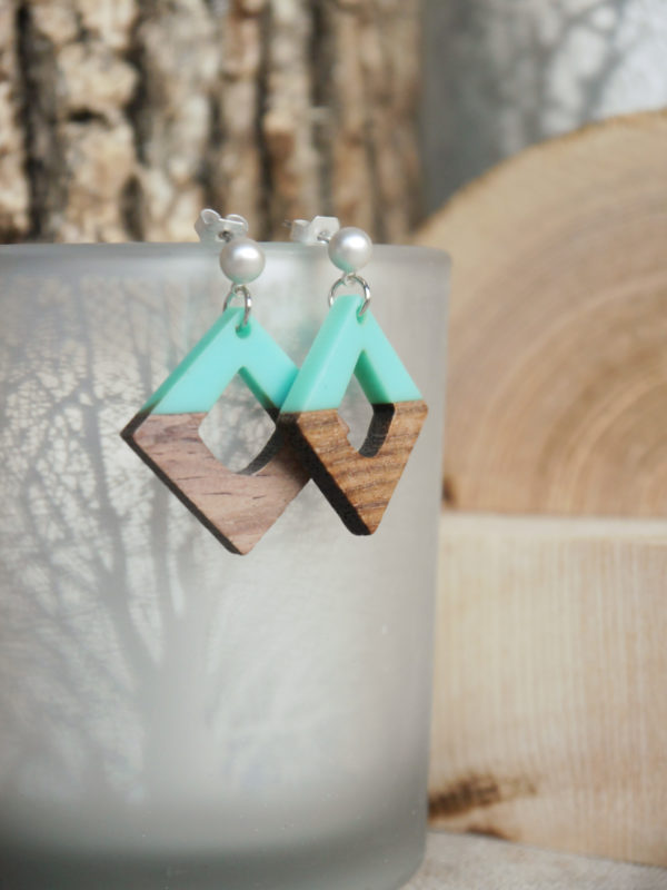 Houten vierkant medium duo - appelblauwzeegroen