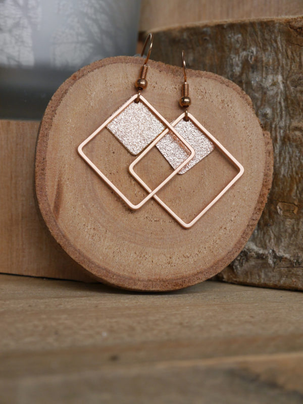 Frosted vierkant duo groot - rosé goud