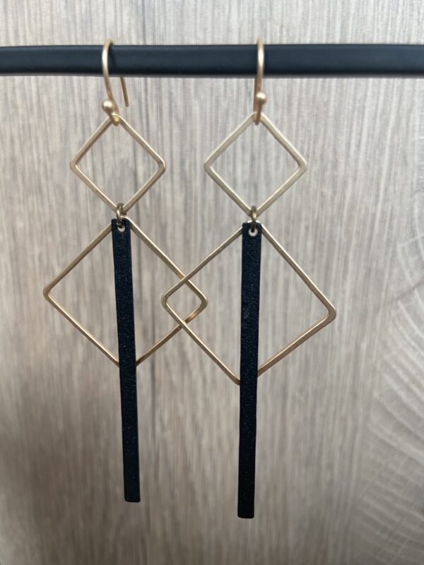 Duo vierkant met lang frosted staafje - goud/zwart