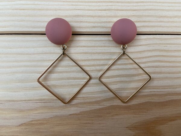 Berubberde cabochon met open vierkant - roze