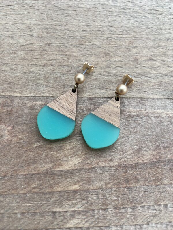 Houten druppel duo - appelblauwzeegroen