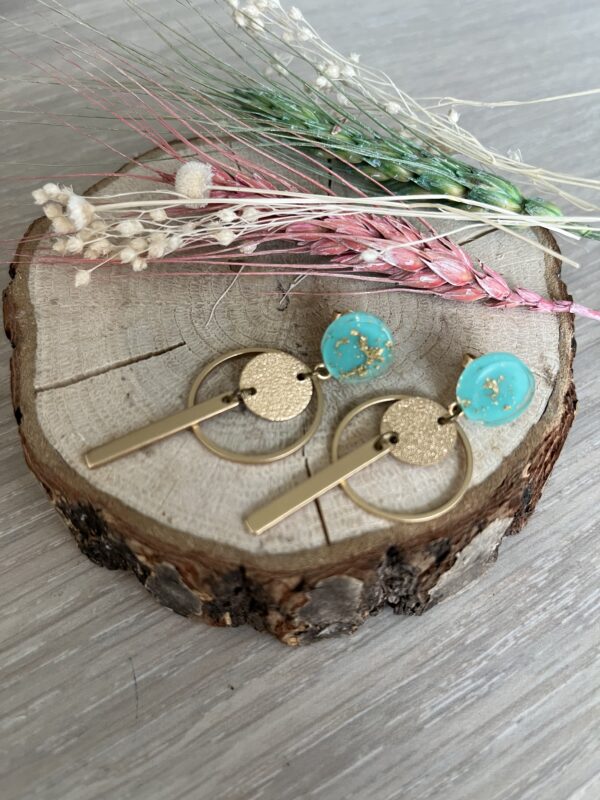Cabochon oorsteker hars met goudvlokken en frosted cirkel en staafje - Afbeelding 5