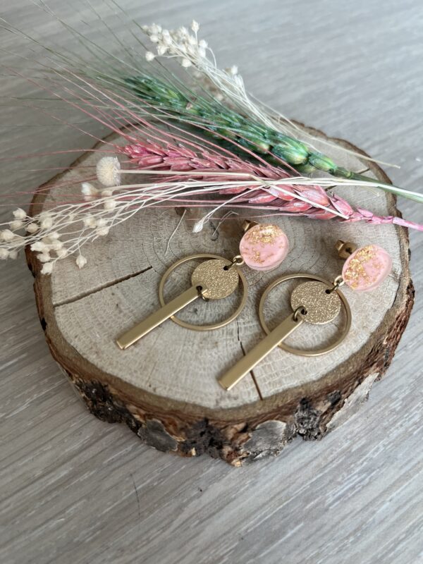 Cabochon oorsteker hars met goudvlokken en frosted cirkel en staafje - Afbeelding 7