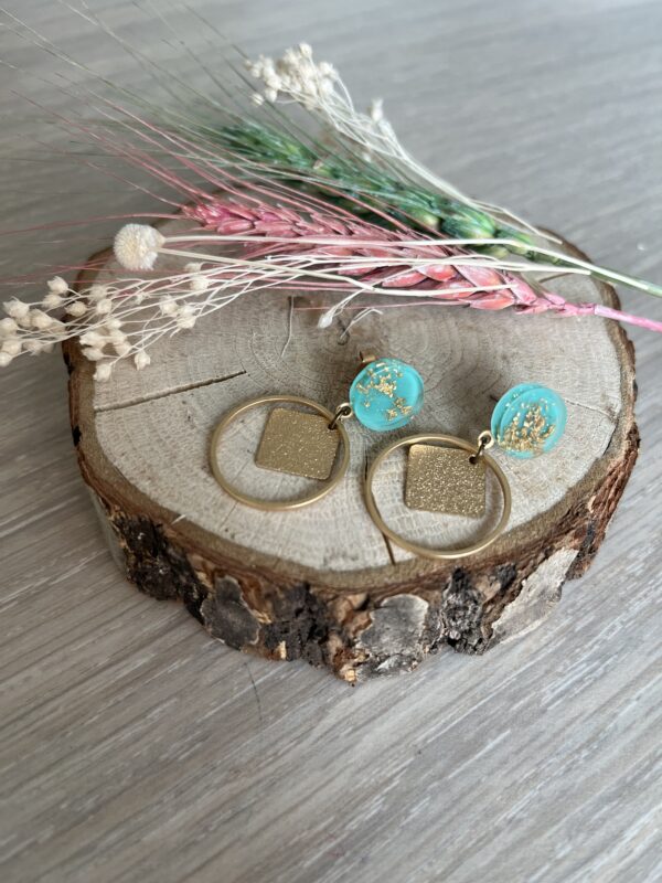 Cabochon oorsteker hars met goudvlokken en frosted vierkant - Afbeelding 6