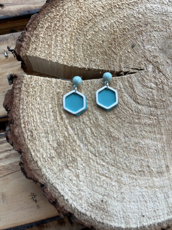 Oorsteker met open en berubberde zeshoek - turquoise